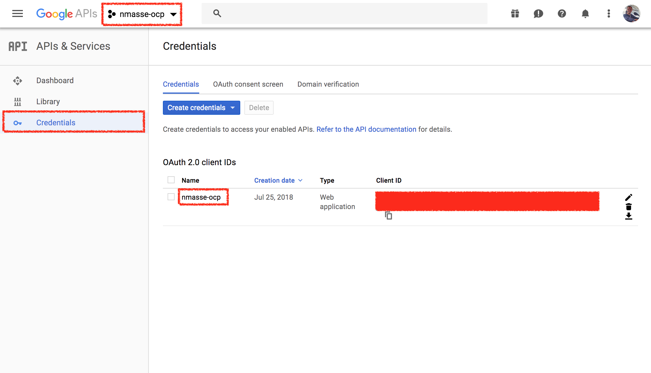 Click on the application you created before