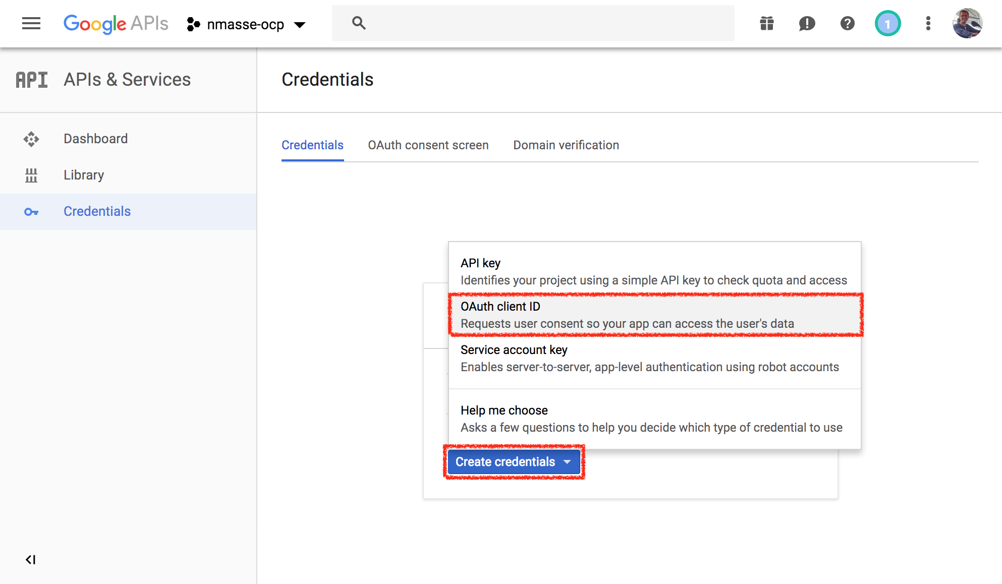 Click on create credentials