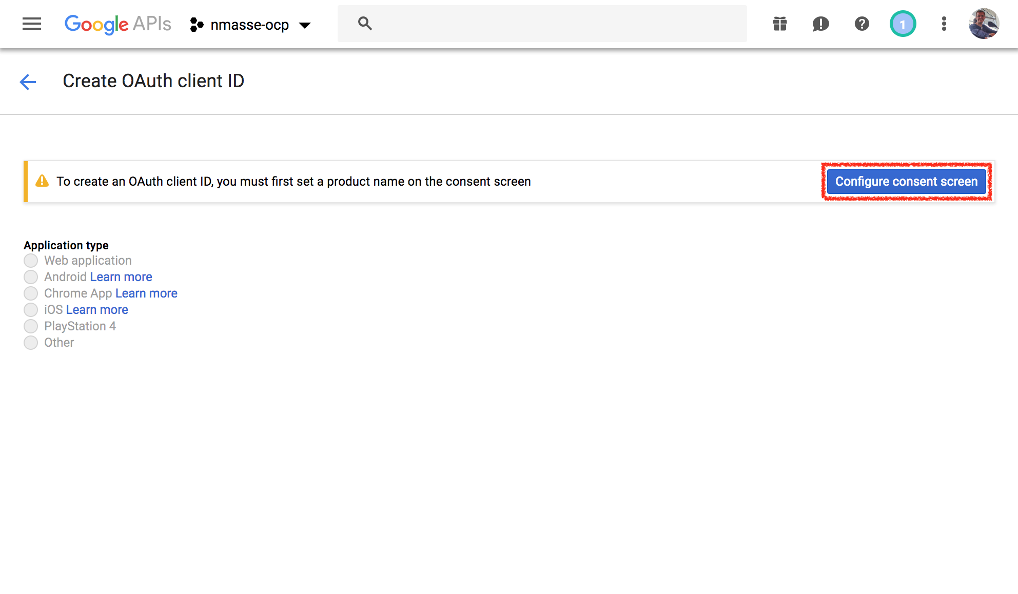 Click Configure Consent Screen