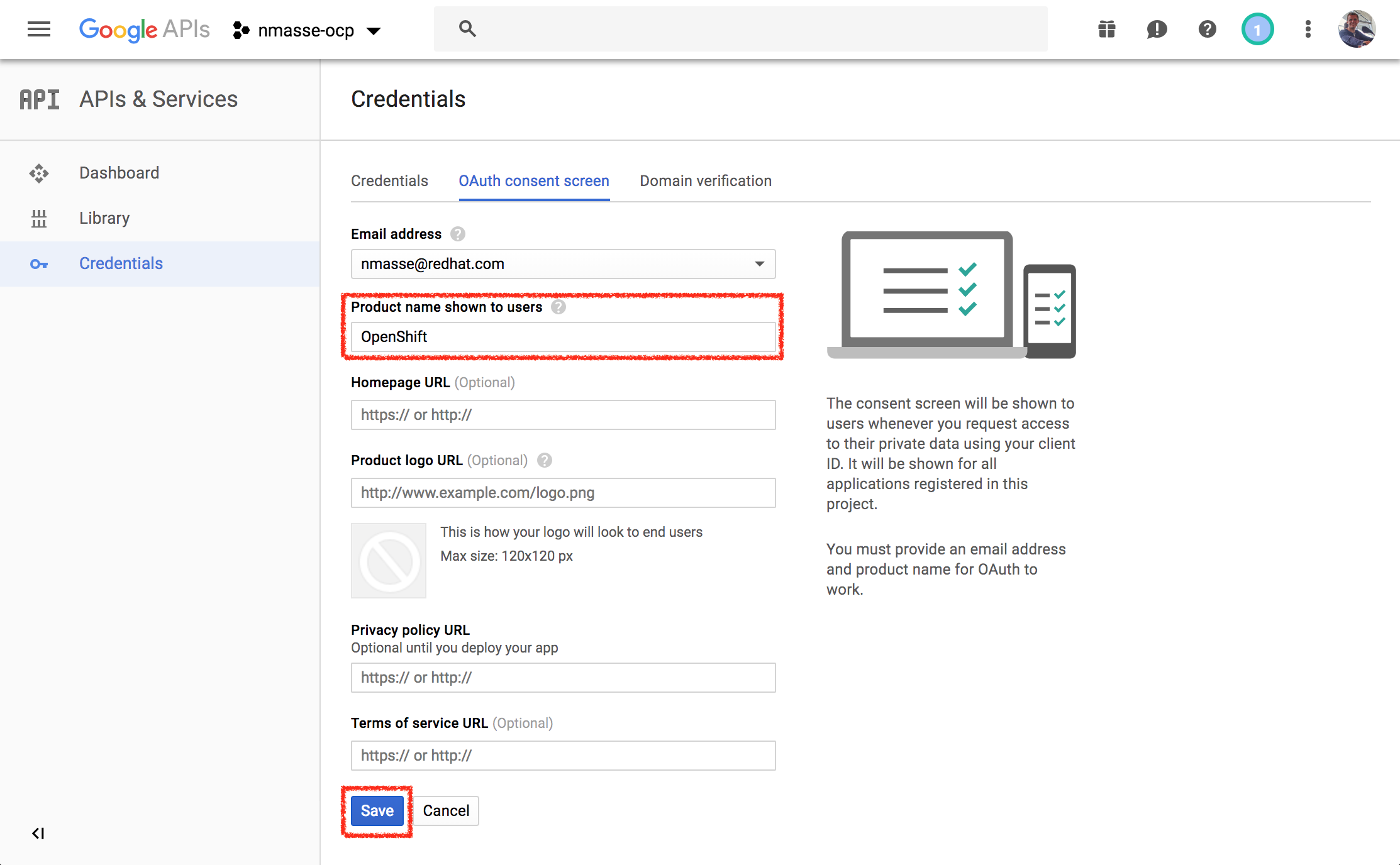 Choose a product name and click save