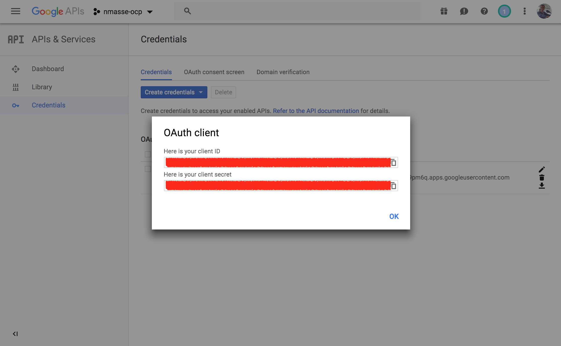 Write down the generated client_id and client_secret
