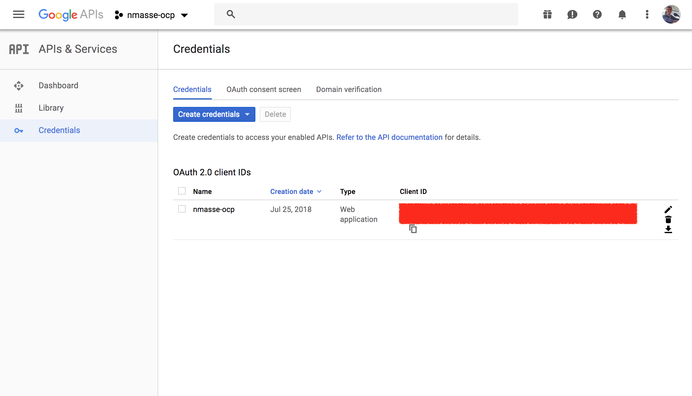 Click on the application you created before