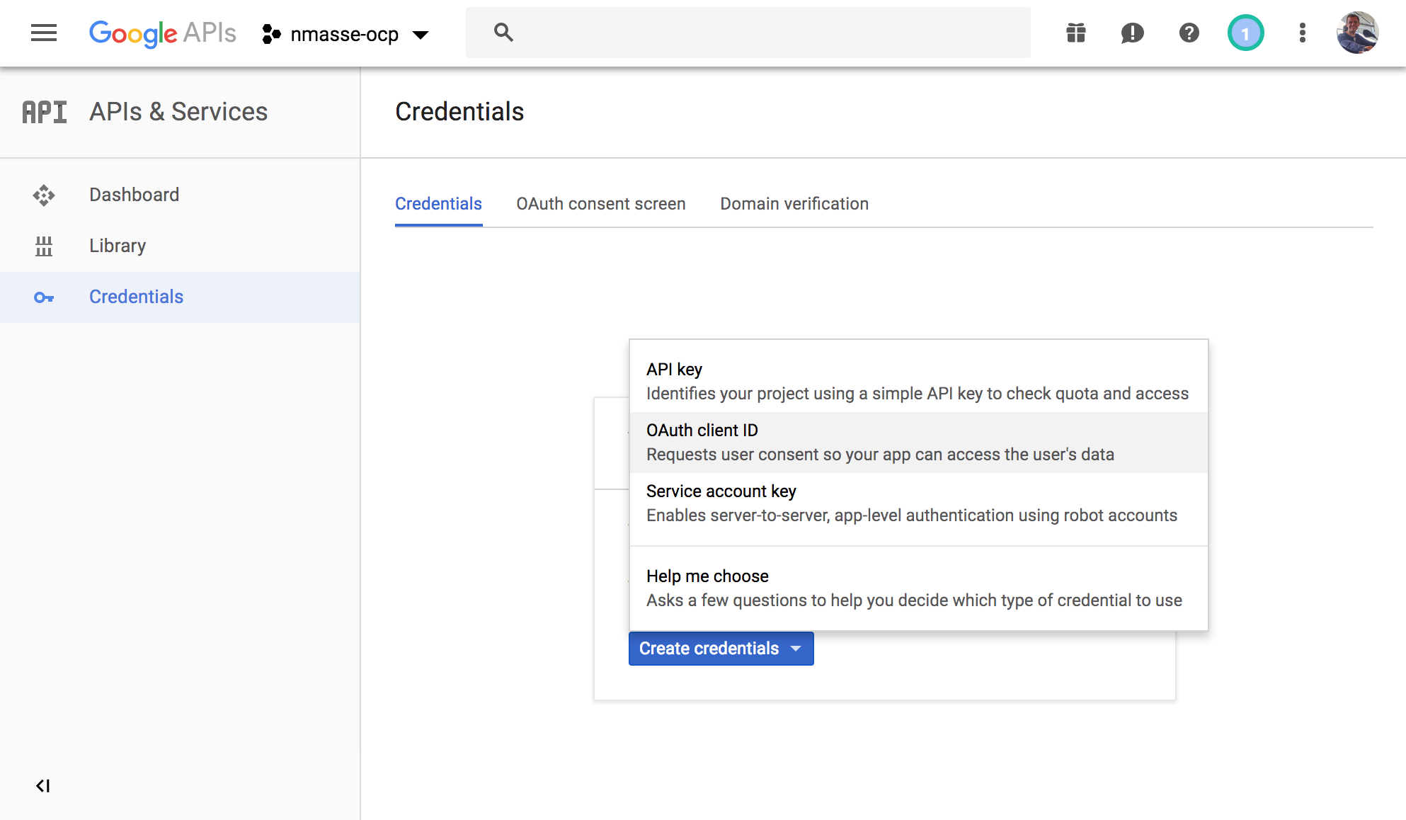 Click on create credentials